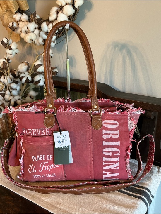 Myra Bag Handbags - NWT Myra Bag Coastal Steel Upcyclyed Canvas Shoulder Bag Tote Crossbody Red $65